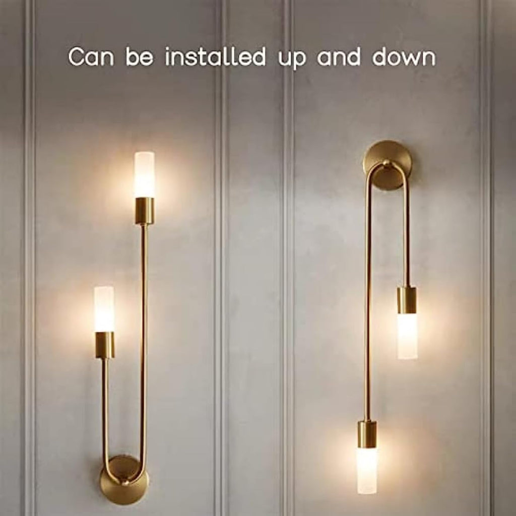 Brass Finish Wall Sconces 2-Light G9 Gold Vanity Lights, Modern Wall Mount Light Fixtures with White Acrylic Shade