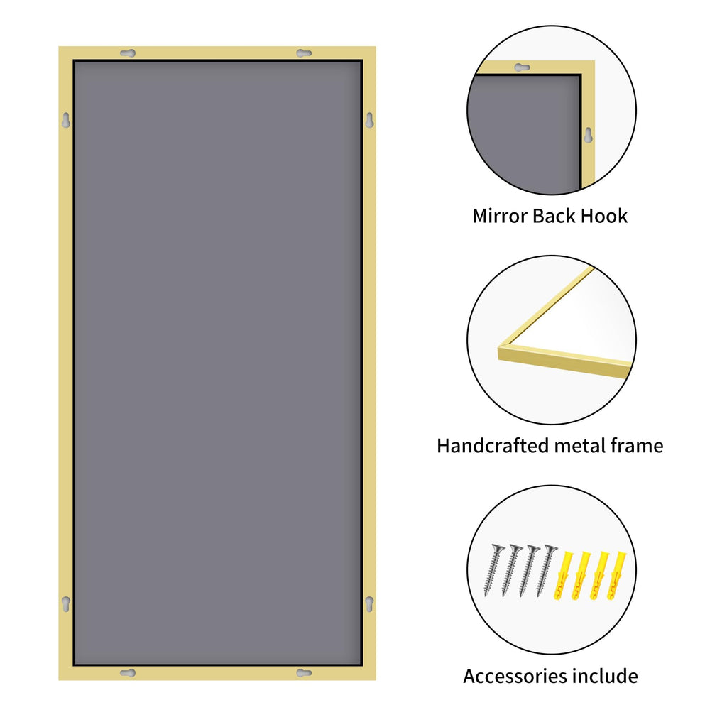Gold Bathroom Mirror for Wall, Brushed Gold Rectangle Mirrors with Metal Frame, Bathroom Rectangular Mirror