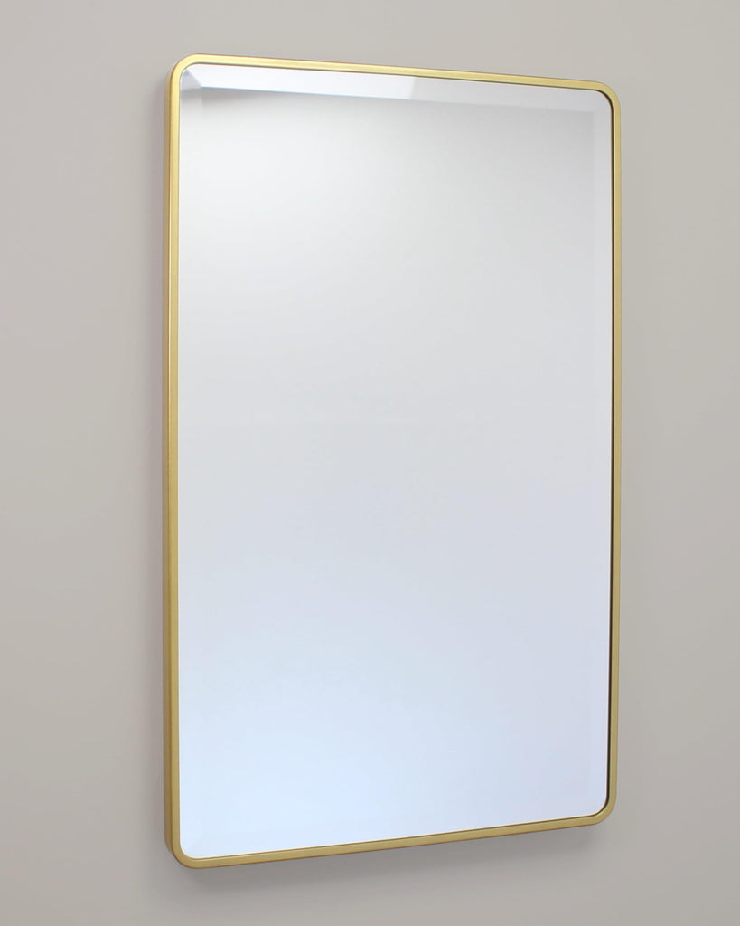 16x26 Austin Farmhouse Metal Framed Rounded Rectangle Recessed Bathroom Medicine Cabinet, Beveled Mirror, 14x24