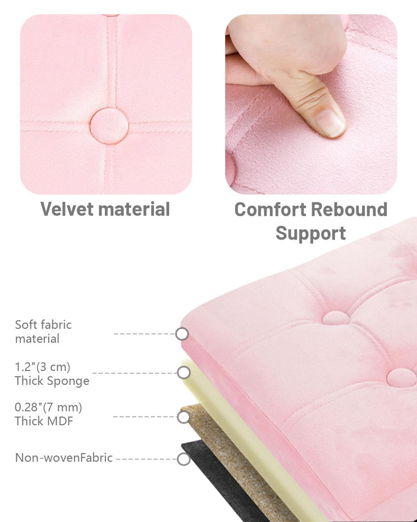 Footrest Ottoman Storage Bench, 34" Velvet Folding Chest, Pink