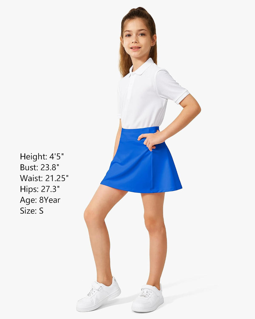 Girls A-Line Tennis Skort with Built-in Shorts for Sports Play