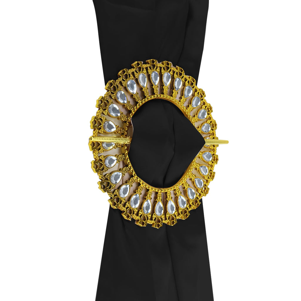 Shiny Gold Curtain Tiebacks Round Holdbacks, 26 Crystals - 2 Pack