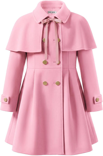 Girls Winter Wool Peacoat Coat Jacket Detachable Capelet