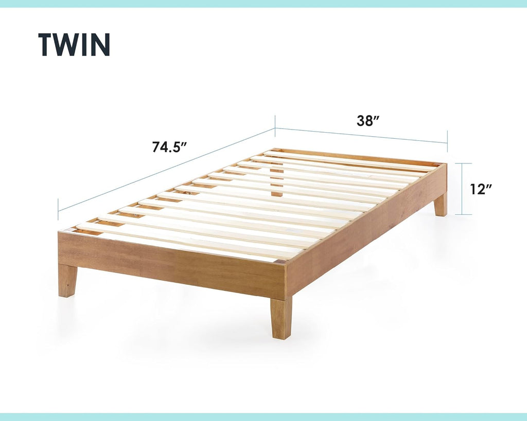 Naturalista Grand - 12 Inch Solid Wood Platform Bed with Wooden Slats - No Box Spring Needed - Queen (Natural Pine)