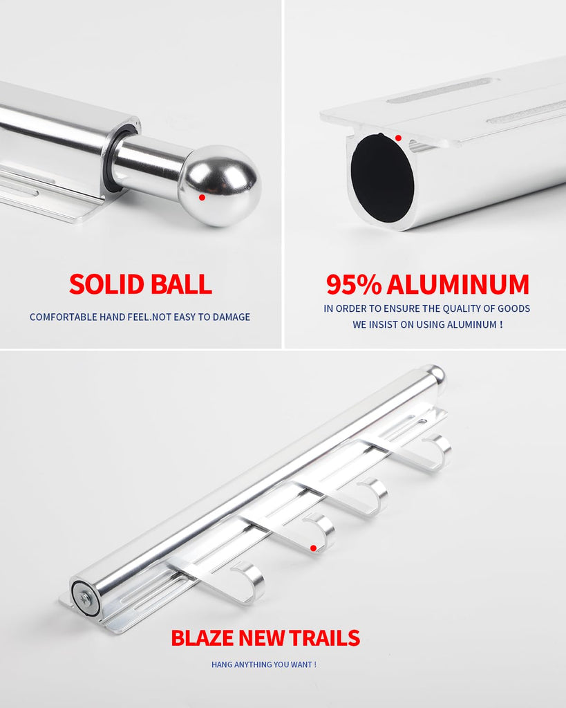 Valet Rod for Closets Pull Out 12" Silver with 4 Hooks