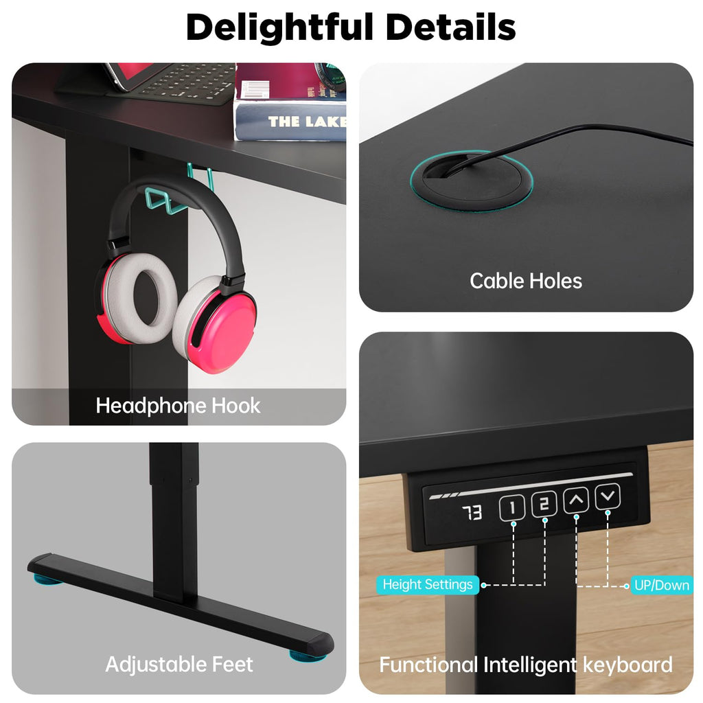 Electric Standing Desk 48x24 Inch Height Adjustable Desk Large Space Office Computer Desk with Headphone Holder 2
