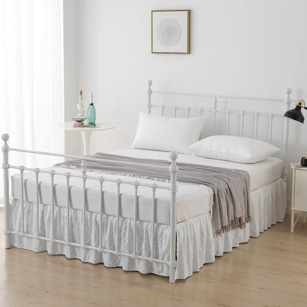 Bed Skirt Full Size Ruffled Bed Skirt with Split Corners, White