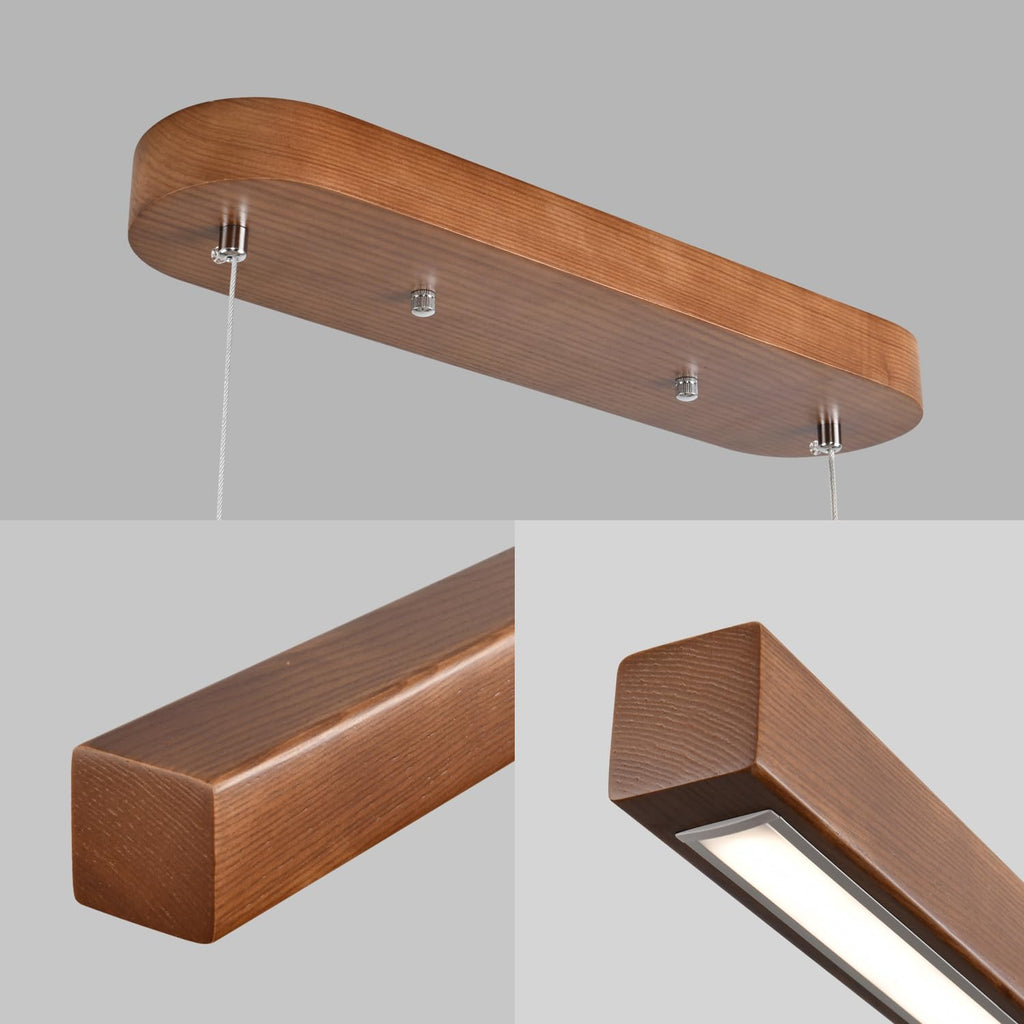 71" Wood Linear Pendant Light Modern LED Dimmable Ceiling Hanging Light Fixtures Wood Linear Chandeliers 40w Kitchen