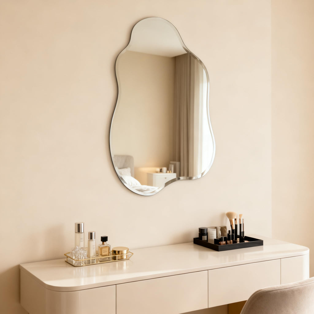 Cloud Shaped Frameless Wall Mirror, 20x28 Inch, Beveled Edge Vanity Mirror