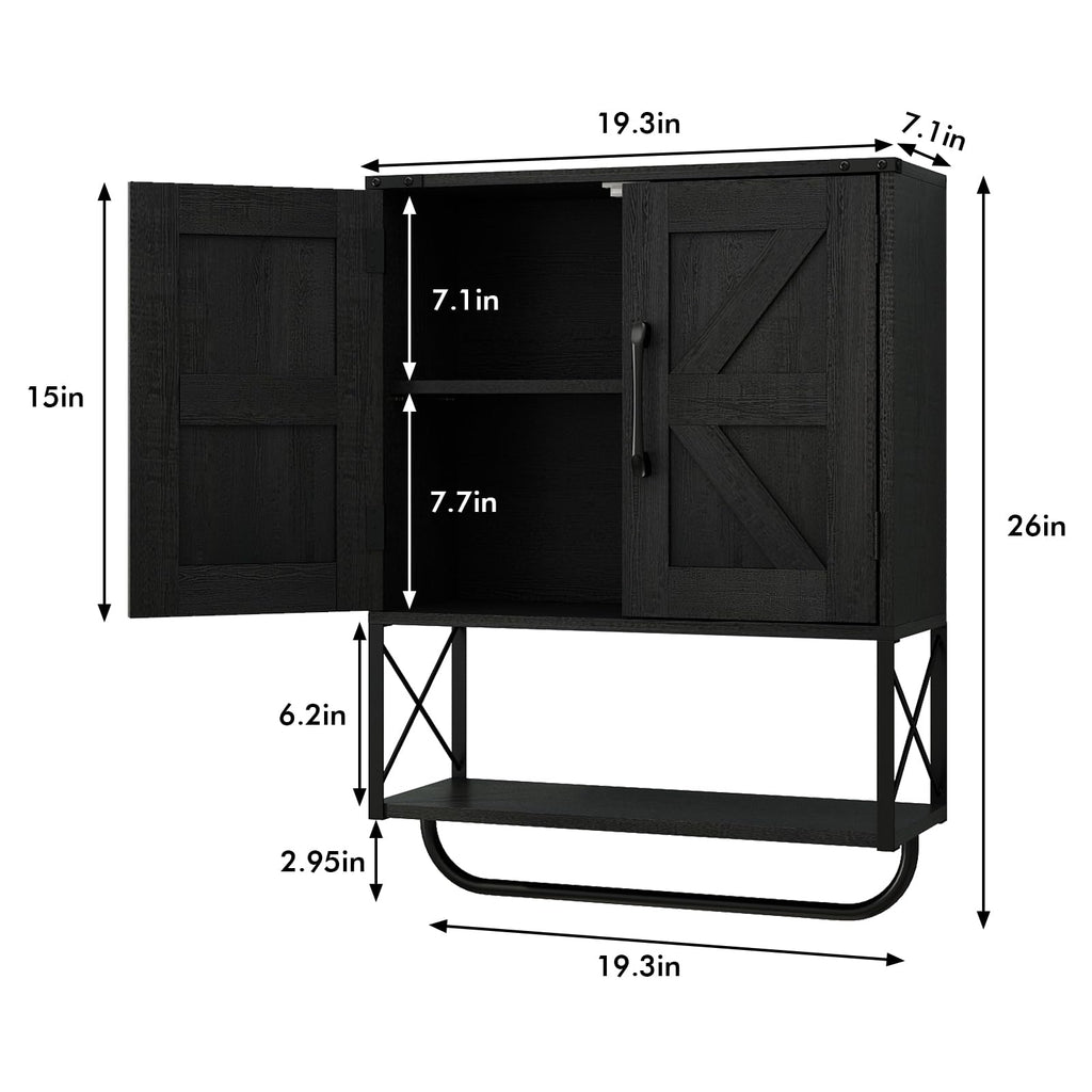 Farmhouse Medicine Cabinet with 2 Barn Door & Towel Bar Rack