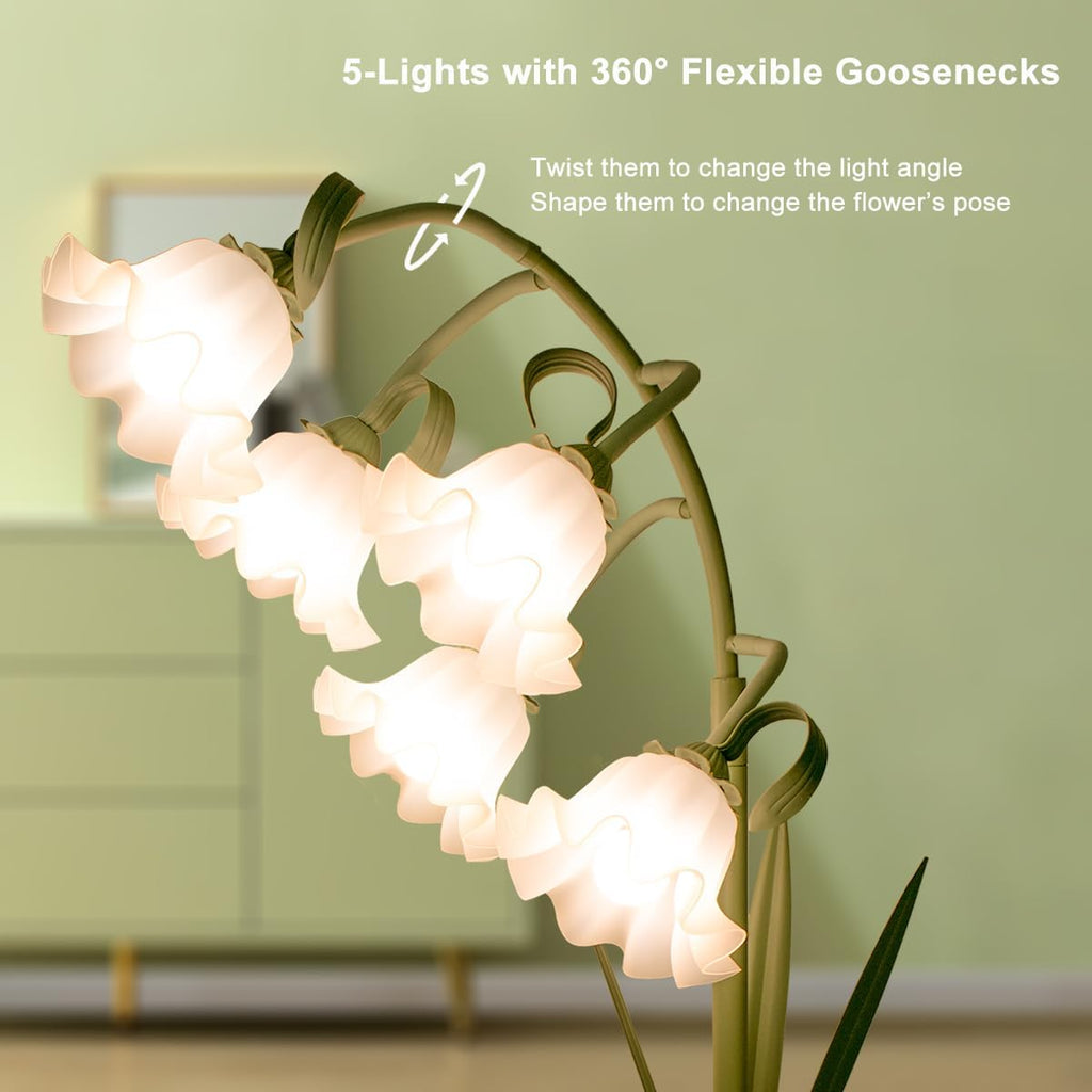Flower Floor Lamp, Arc Floor Lamp with 5 E26 LED Bulbs, Cute Green Floral Standing Lamp with 3 Color Modes, Foot