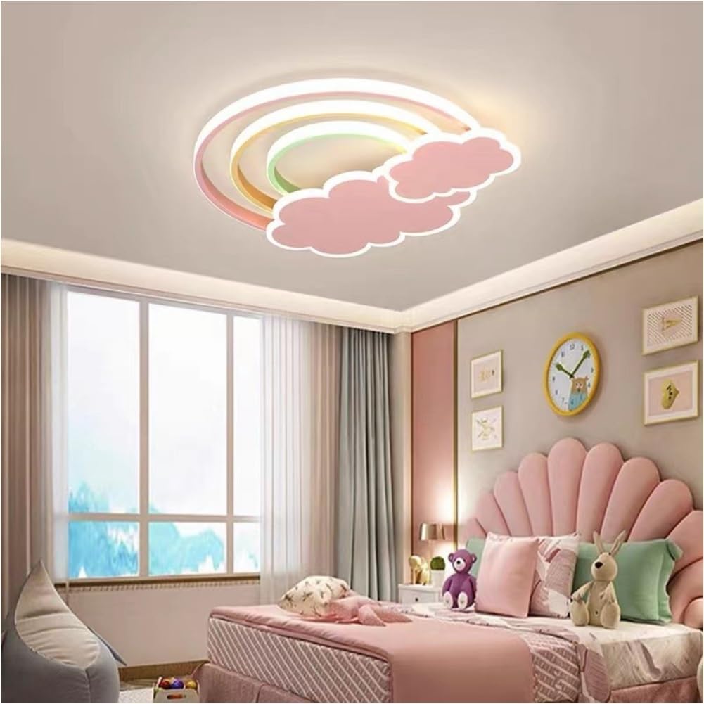 LED Pink Ceiling Light Modern Cartoon Children's Room Dimmable Ceiling Light with Remote Control Nordic Children's