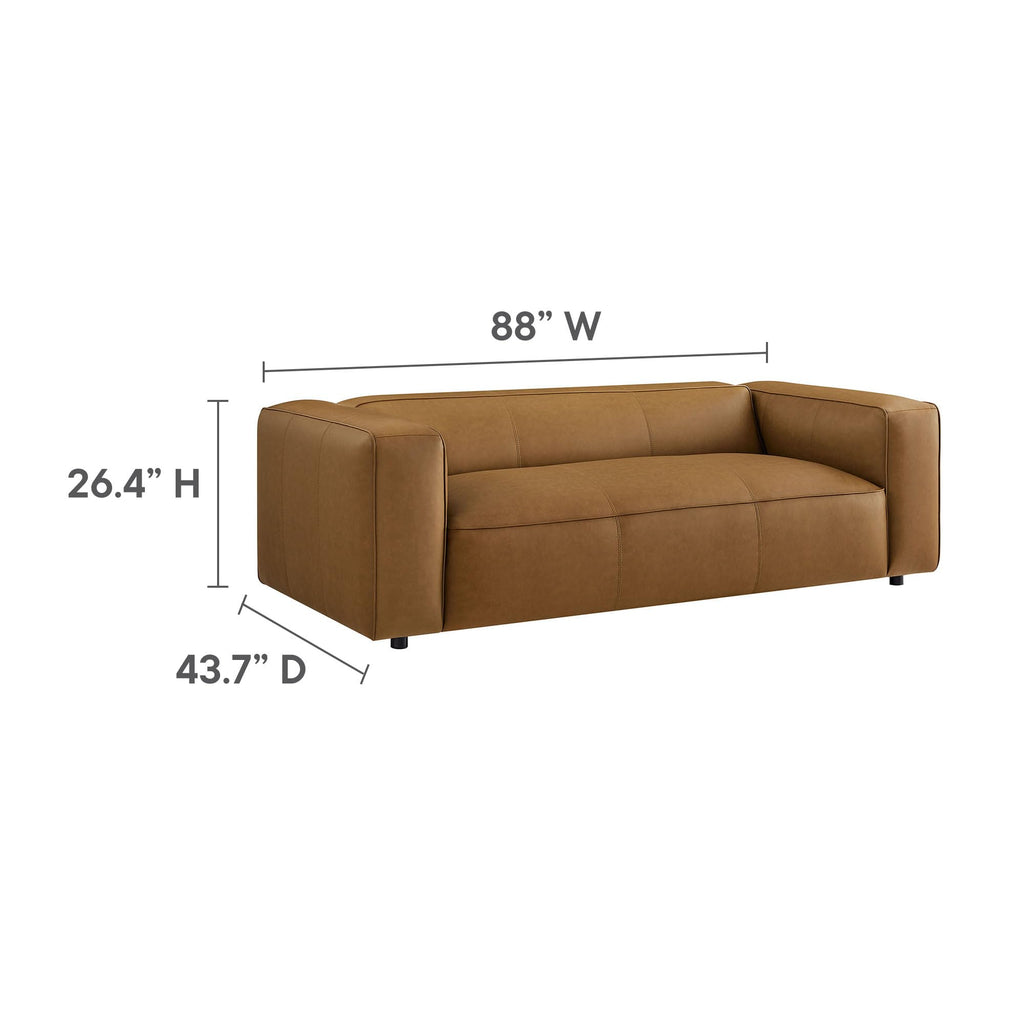Auren Vegan Leather Sofa in Camel - Faux Leather 3 Seater Couch - 88 Inch Comfy Modern PU Leather Sofa - Oversized
