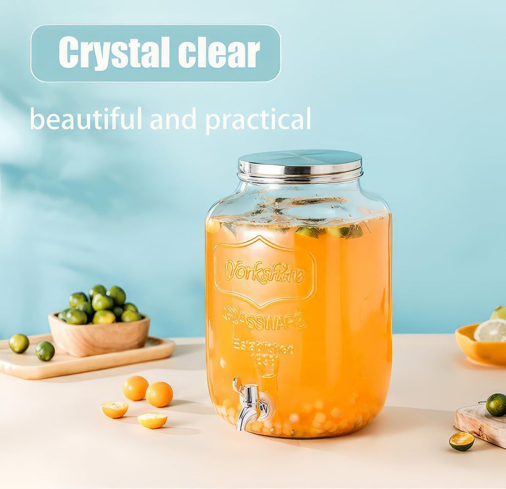 2 Gallon Christmas Drink Dispenser with 18/8 Stainless Steel Spigot - Glass Mason Jar for Sun Tea, Iced Lemonade