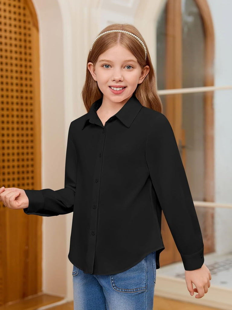 Girls Button Down Shirts Kids Long Sleeve School Uniform Blouse