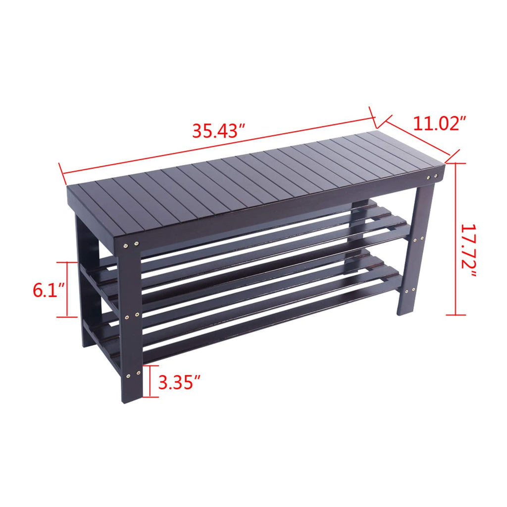 Sturdy Shoe Rack Bench, 3-Tier Bamboo Shoe Organizer Storage Shelf, Holds Up to 550 Lbs, Ideal Bathroom Living
