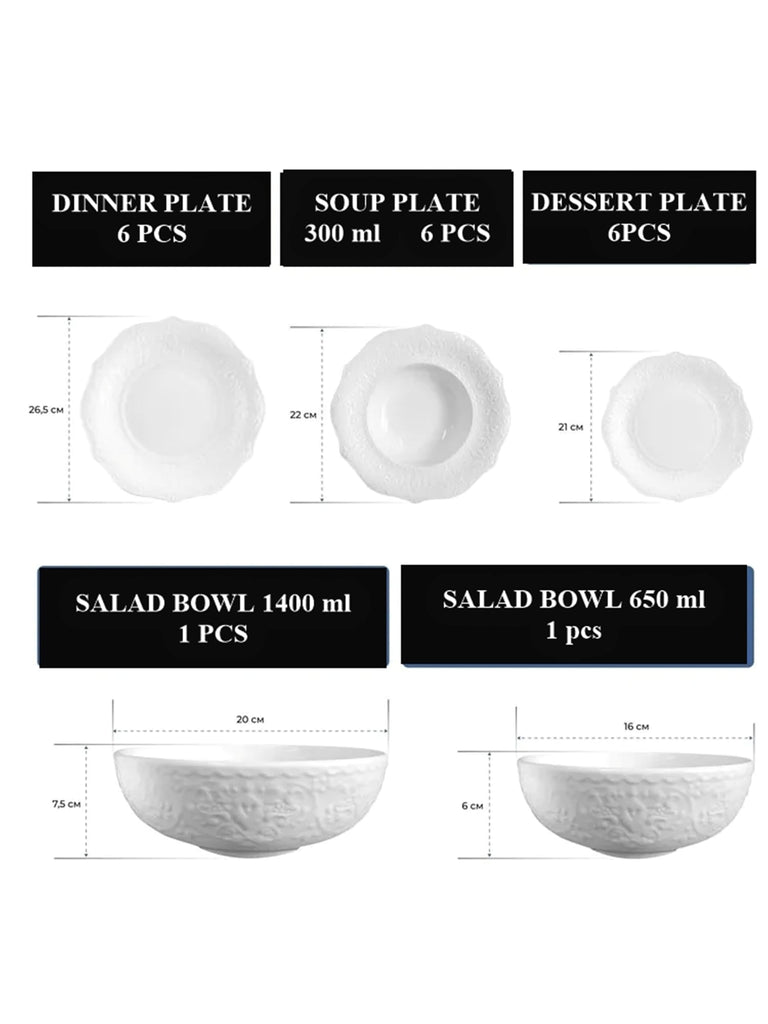 England 20-Piece Porcelain Dinnerware Set for 4,White Embossed