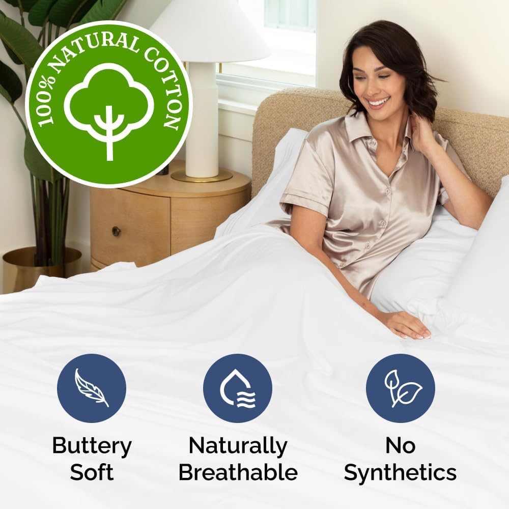 100% Cotton Sheets King - 4 Piece 400 Thread Count Smooth Sateen Sheet Set - Long Staple Cotton Bed Set - Ultra Soft