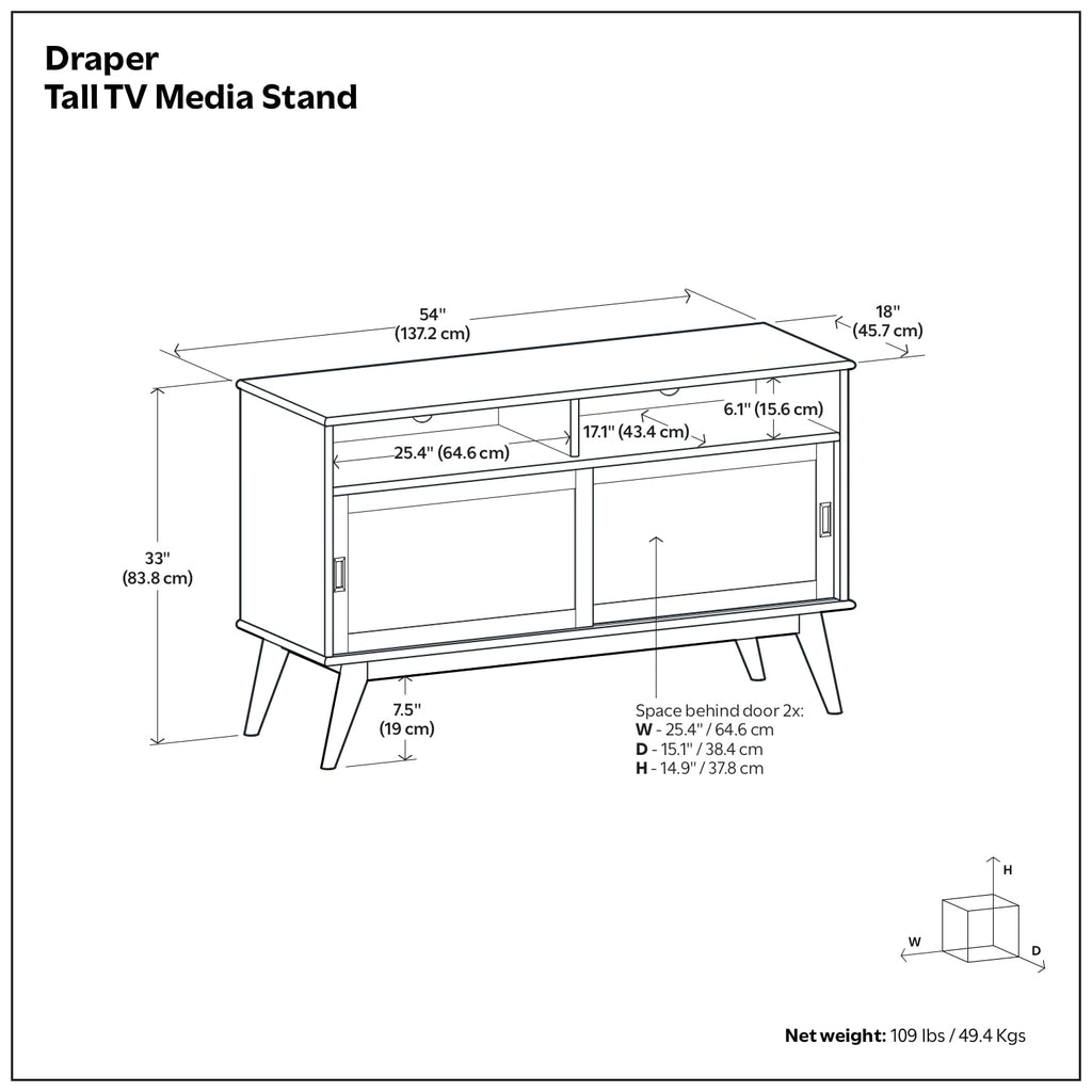 Draper 54" Wide Solid Wood TV Stand in Teak Brown