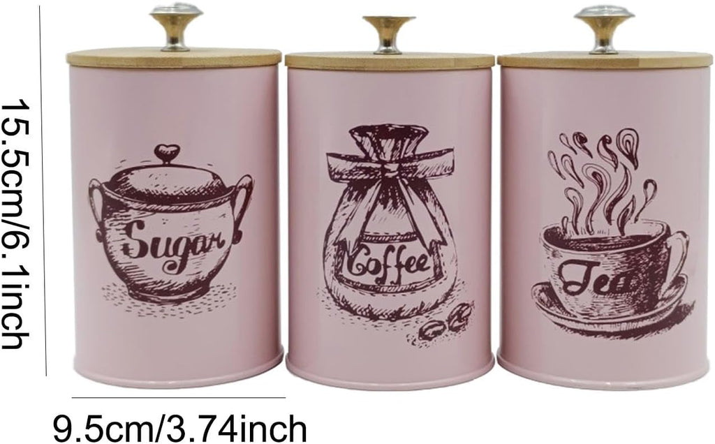 Kitchen Canisters for Countertop Coffee Tea Sugar Containers Set Iron Vintage Simple Farmhouse Stylish - Set of 3