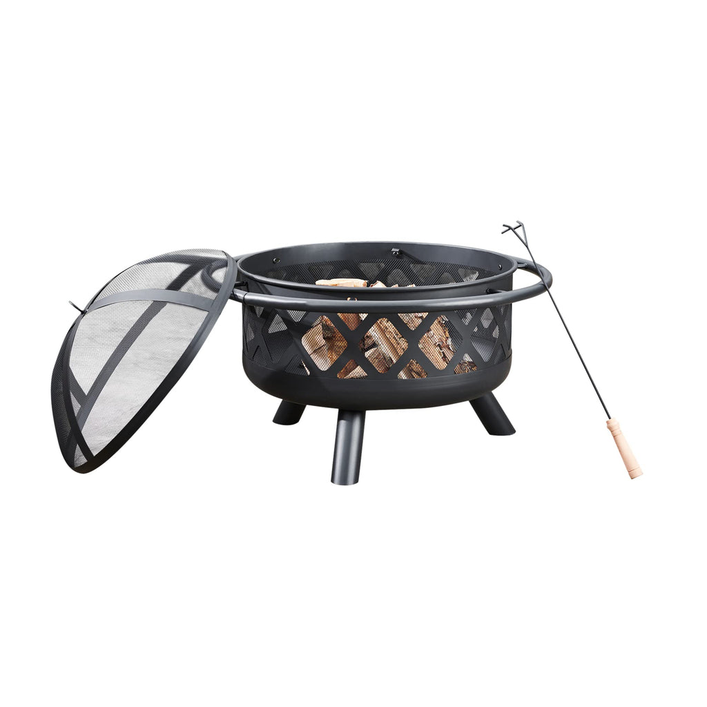 Large 76cm Garden Round Wood Burning Fire Pit, Outdoor Furniture Chimnea, Firepit Heater, Metal Log Burner Fire