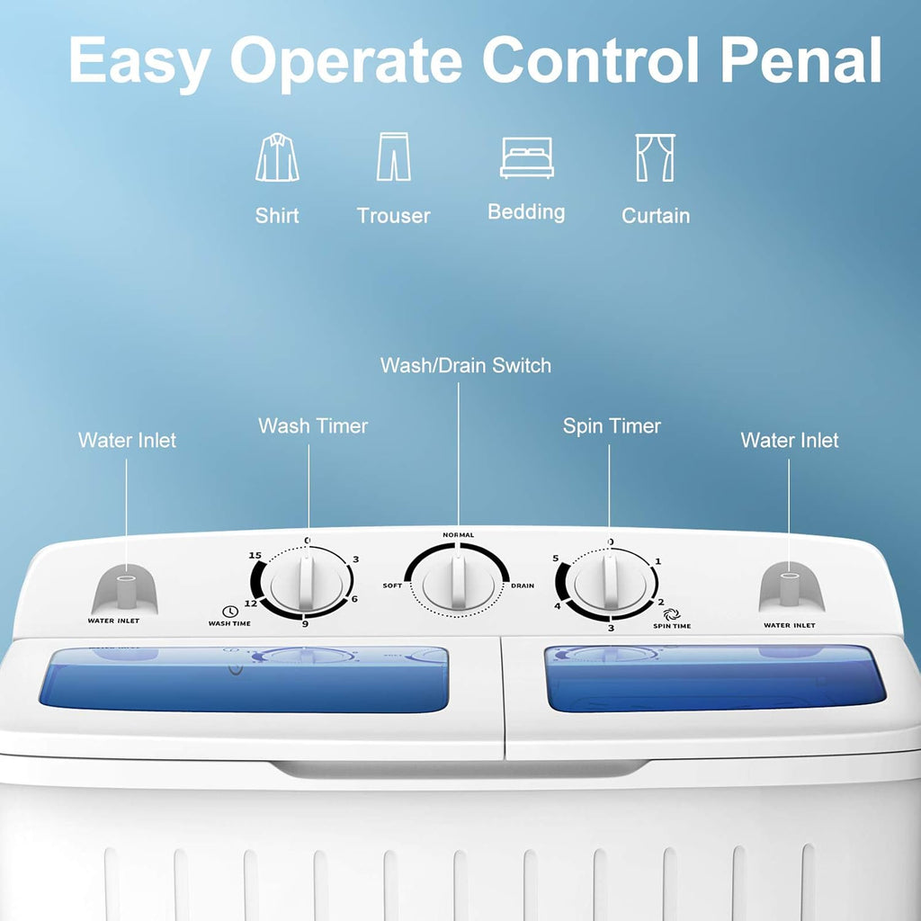 Portable Washing Machine, 20lbs Capacity, Twin Tub 2lbs Washer & 8lbs Spinner Combo, Compact for Apartment RV Dorms