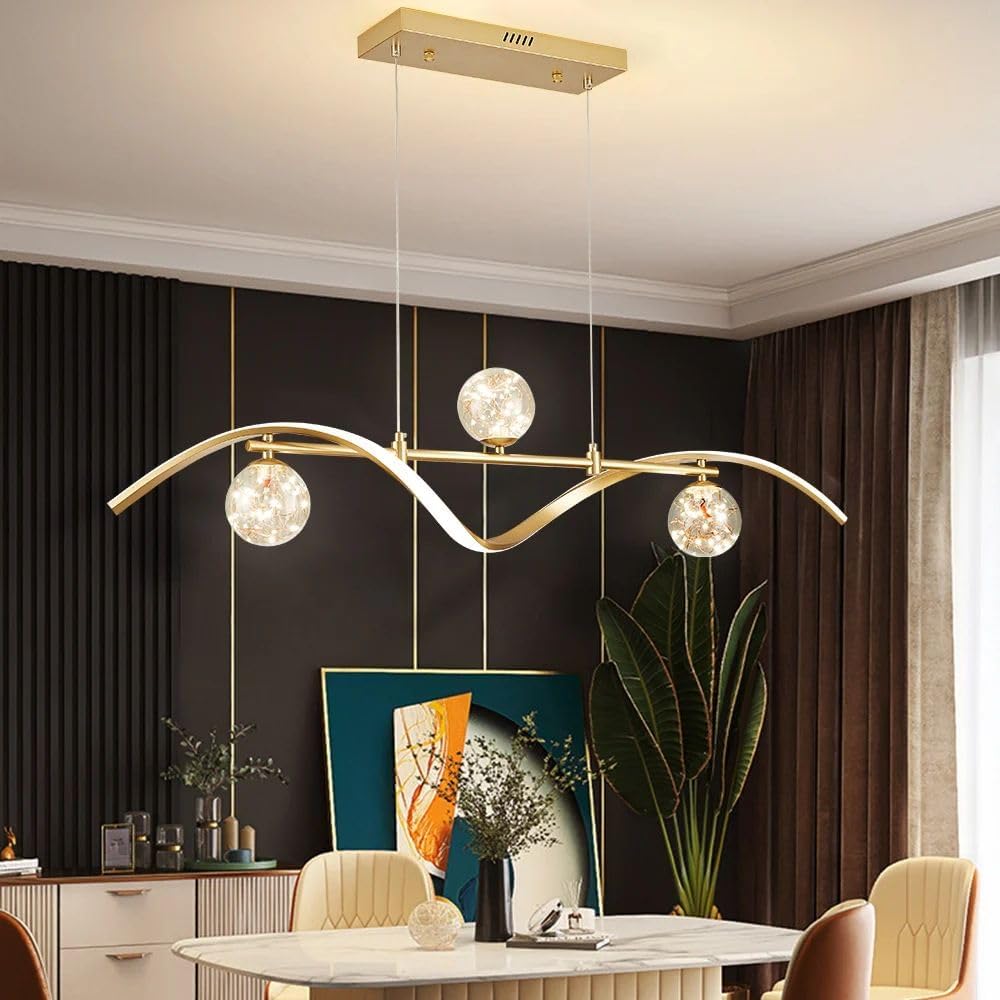 40.2" Dimmable Kitchen Island Lighting, Gold 4-Light Dining Room Light Fixture Over Table Linear LED Chandelier