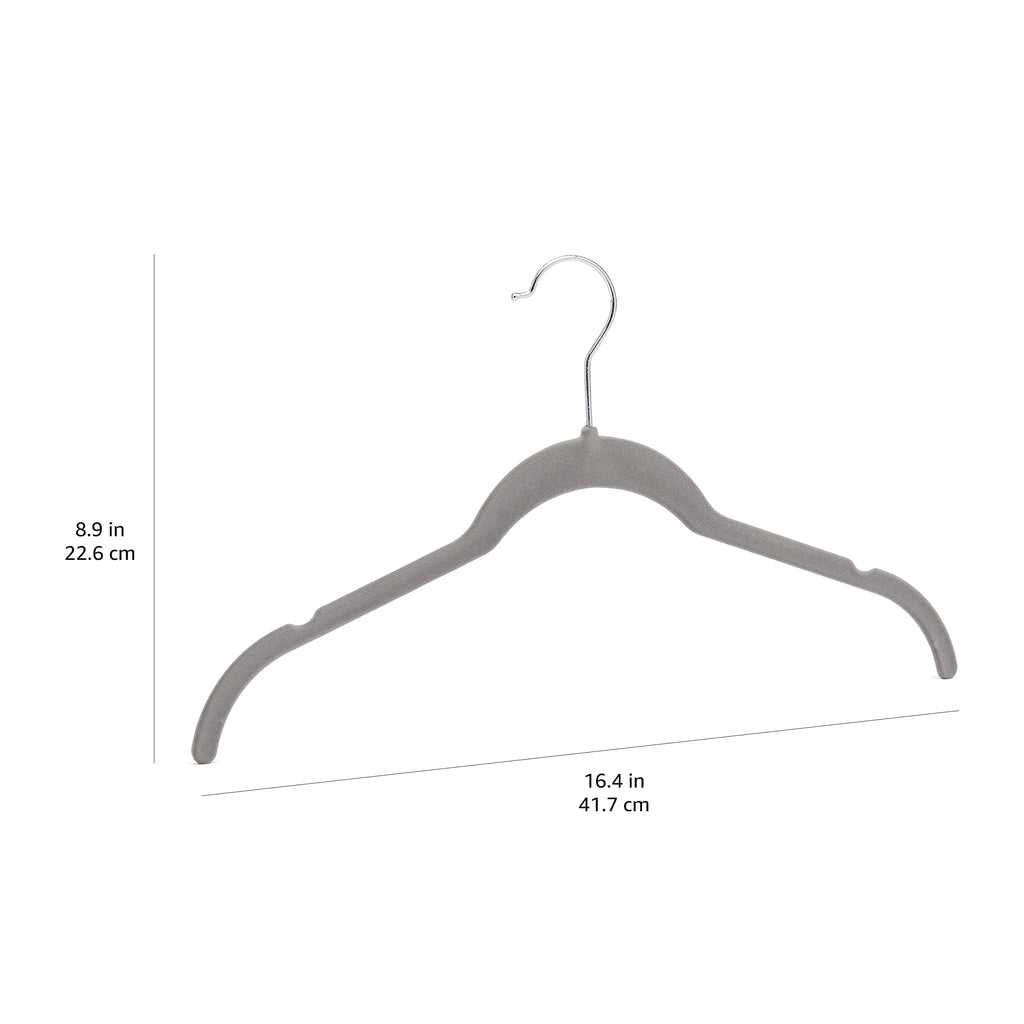 Basics Space Saving Slim Velvet Non-Slip Clothes Hangers, Sturdy, Gray/Silver, 100-Pack