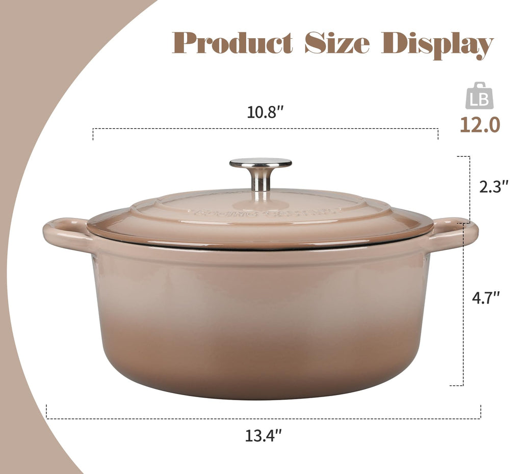 Enameled Cast Iron Dutch Oven Pot With Lid, 5.5 Quart, for Bread Baking, Cooking, Mocha