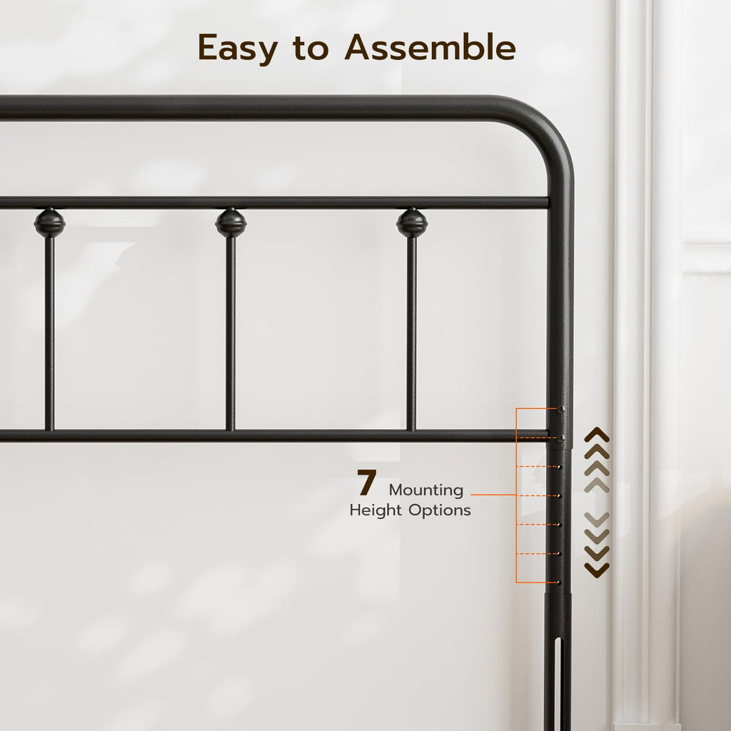 Metal Headboard, Adjustable Height, Farmhouse Victorian Style, Headboard Only Black