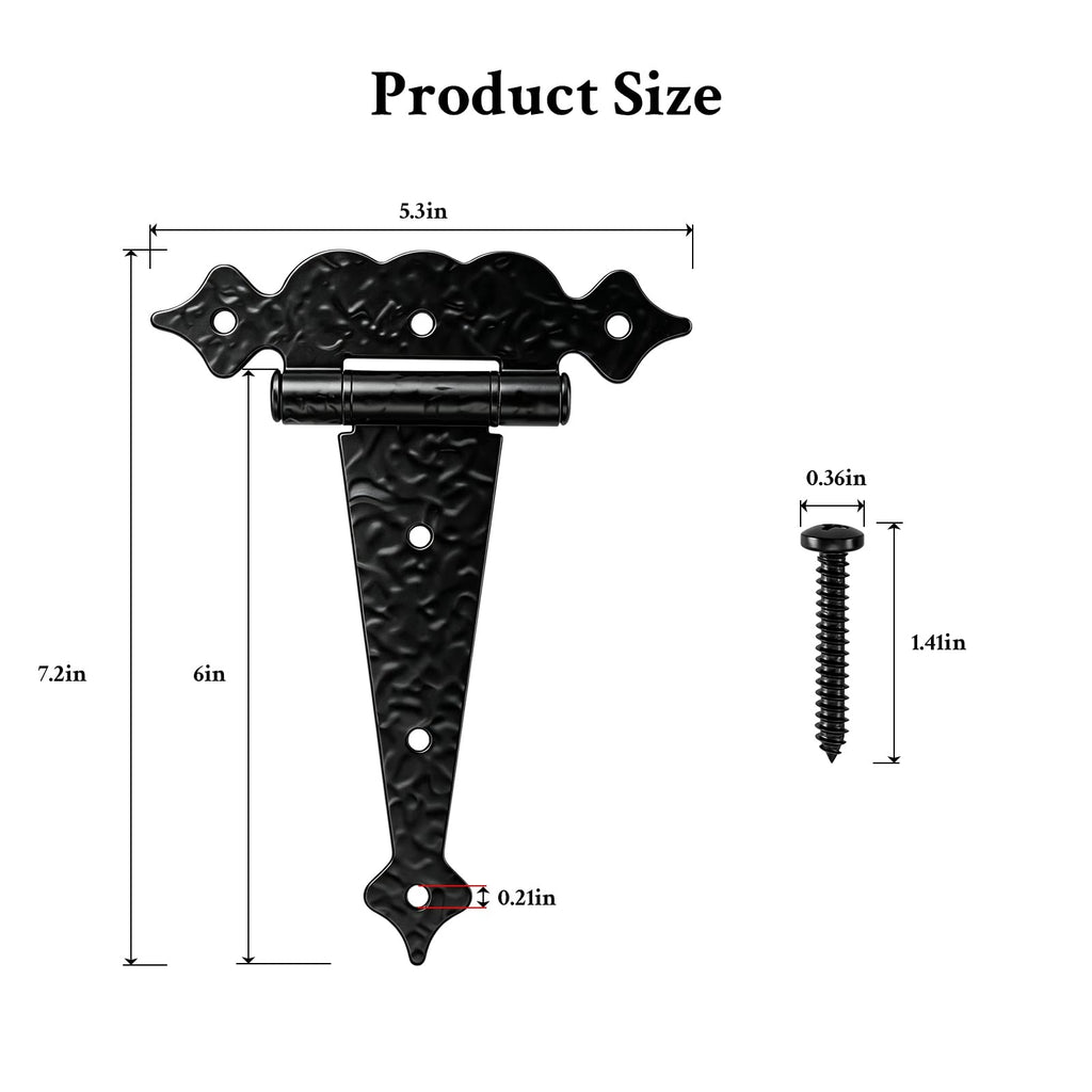 T Strap Gate Hinges Heavy Duty, Decorative Hammered T Hinges, Outdoor Hinges for Wood, 6 Inch Tee Hinges for Wooden