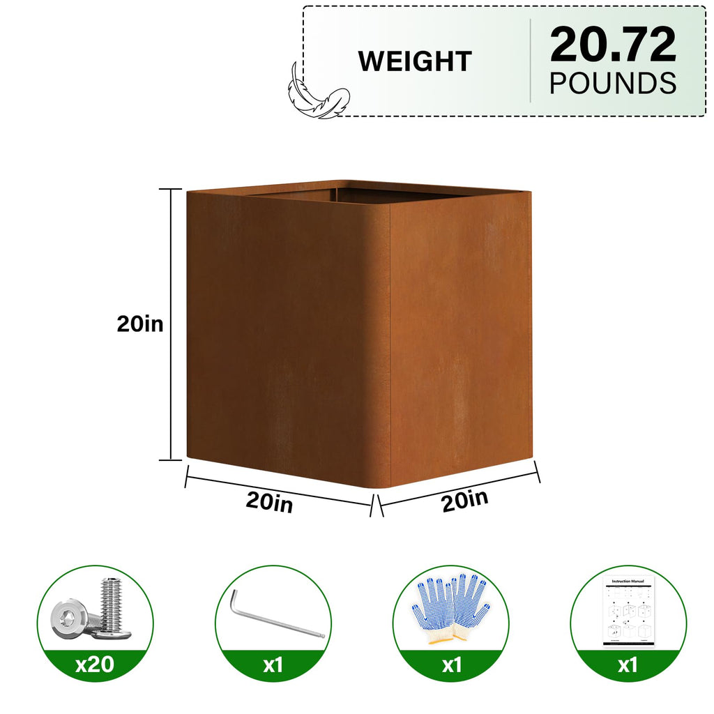 Corten Steel Planters 20 Inch, Pre-Rusted