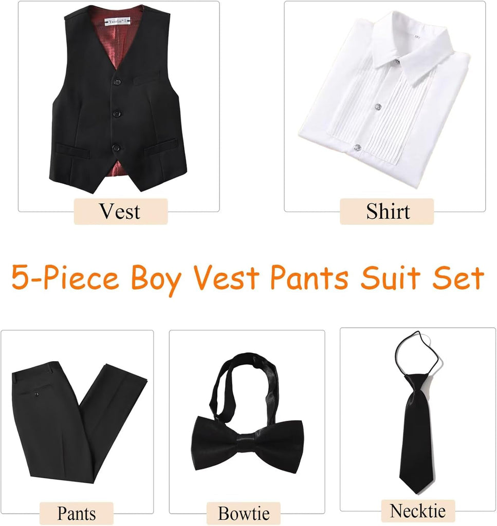 Boys' 5 Piece Formal Suit Kids Dress Tuxedo Vest Pants Suits for Boy 2