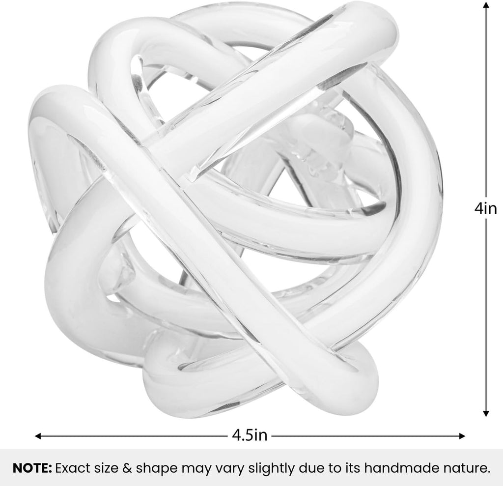 Orbit 4.5" Hand Blown White Glass Knot Sculpture, Table Decor