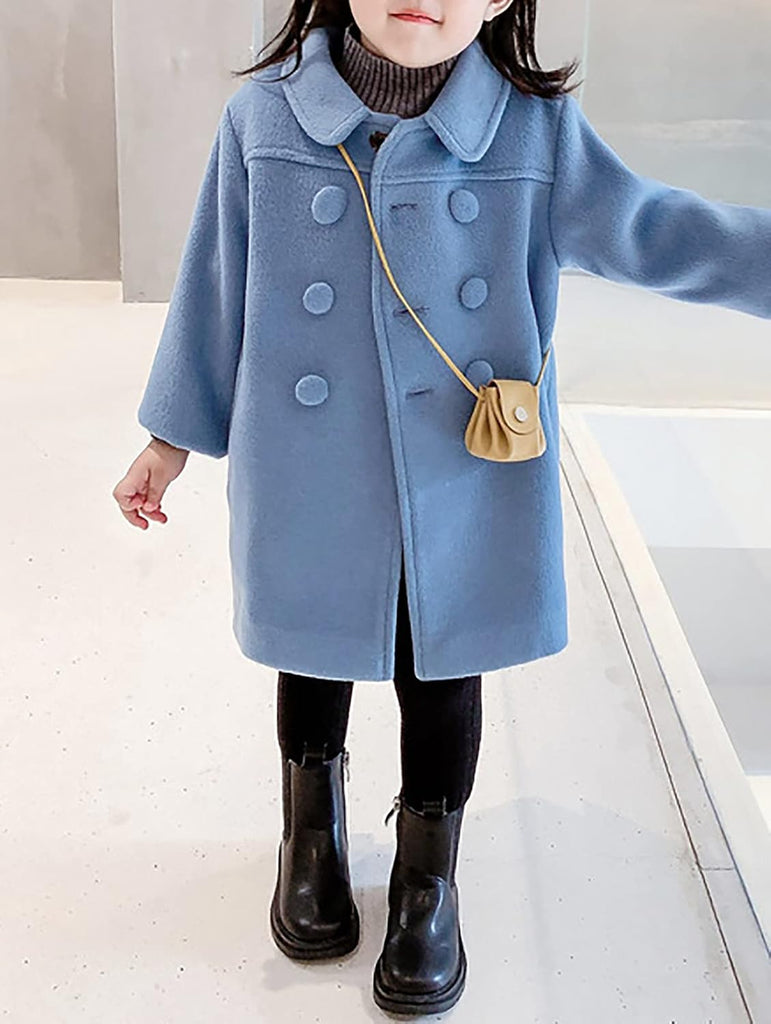 Girls Dress Coat Kids Winter Warm Jacket Long Sleeve Button Trench Coat Pocket Long Peacoat Outerwear