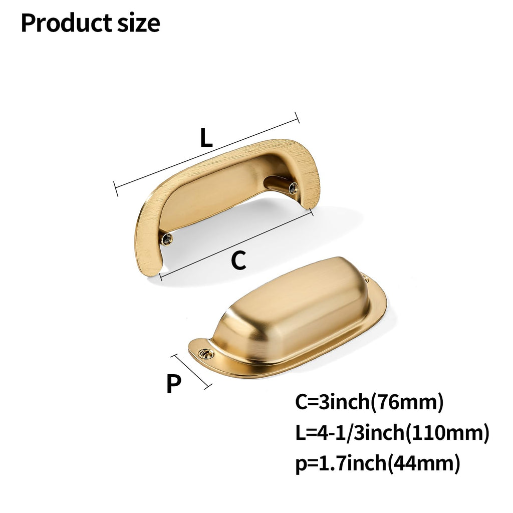 10 Pack 3"(76mm) Hole Center Retro Brass Drawer Pulls Champagne Bronze Cabinet Bin Cup Pulls Bathroom Hardware