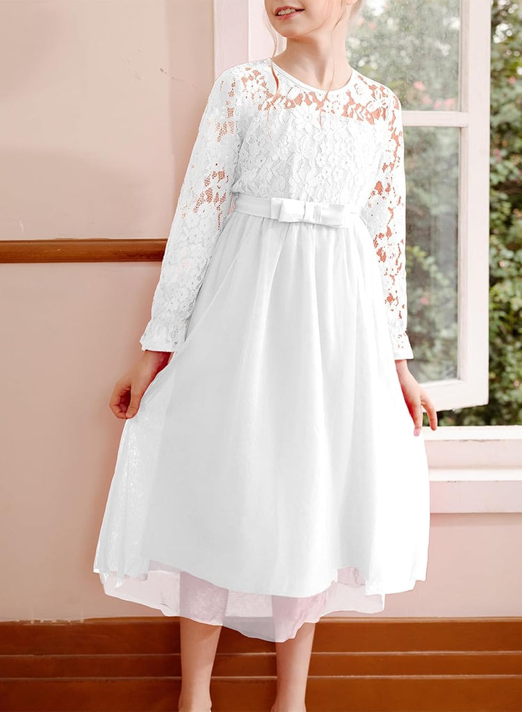 Girls Long Sleeve Dresses Fall Lace Tulle Party Dress