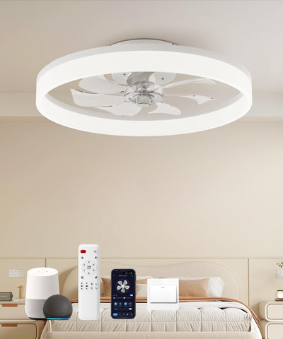 Smart Ceiling Fans with Light and Remote,20" Low Profile Ceiling Fan with 6-Speed & Dimmable LED