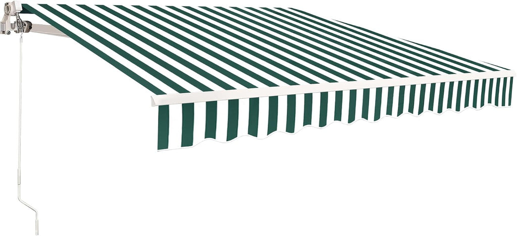 11.5x9.5 Feet Manual Retractable Patio Door Window Awning Sunshade Shelter Outdoor Canopy, 1210 (Green with White