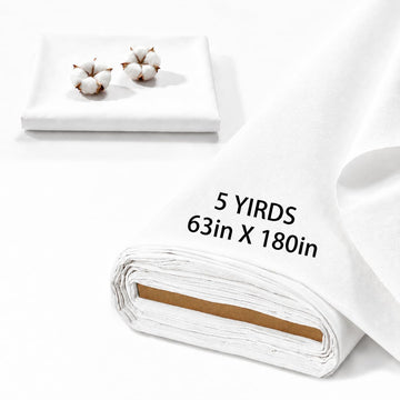 5Yd 100% Cotton Fabric by The Yard, 63 Inch X 5 Yards White Cotton Fabric, Soft Natural Muslin Fabric for Sewing