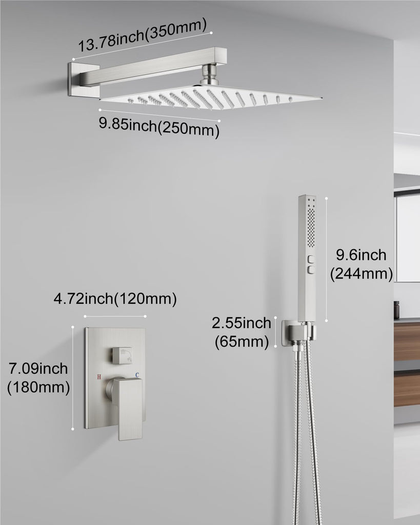 Shower Faucet Set 10-Inch Rain Shower System Brushed Nickel