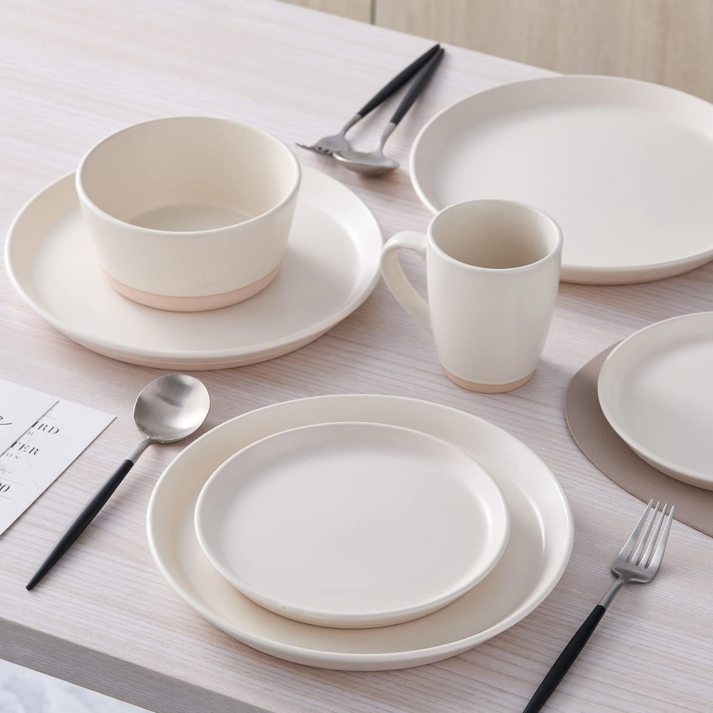 Lain Jules Modern Stoneware 32-Piece Round Dinnerware Set, Plates and Bowls Sets, Dish Set for 8, White