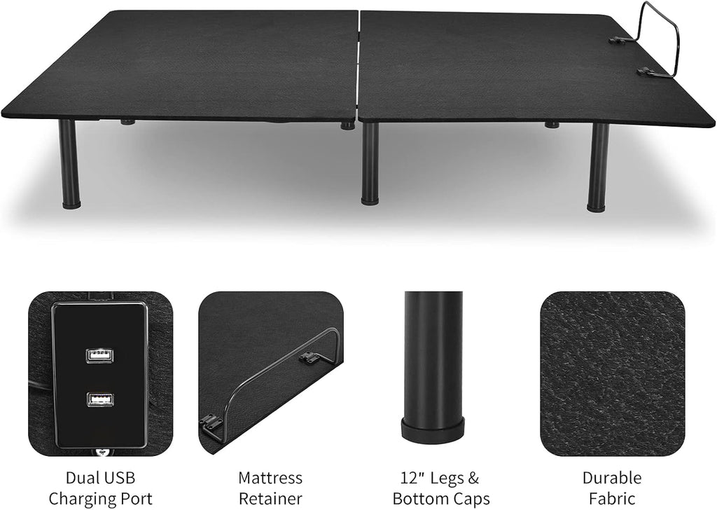 Adjustable Bed Base, Electric Adjustable Bed Frame w/Wireless Remote, Independent Head & Foot Incline, USB Ports