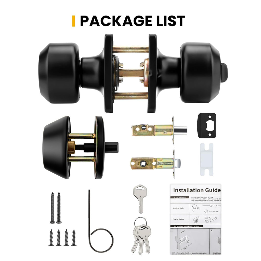 Exterior Deadbolt and Keyed Entry Door Knob Set, Key Entry Front Black Door Knob with Lock and Key (3 Pack)