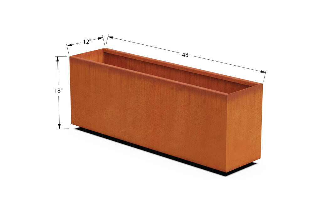 Large Rectangular Planters for Outdoor Plants | 48x12x18 Corten Steel Planter - Extra Large Outdoor Planter Box s