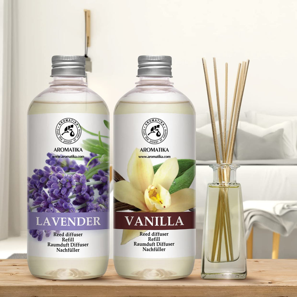 Reed Diffuser Refill Set Vanilla & Lavender with Lavender Essential Oil 34 Fl Oz - 2x500ml - Fragrance Oil Reed