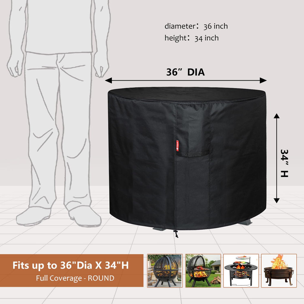 Fire Pit Cover 36"x34", Waterproof Fabric 600D Polyester