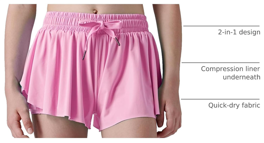 1 or 3 Pack Youth Girls Flowy Shorts with Spandex Liner & Pockets