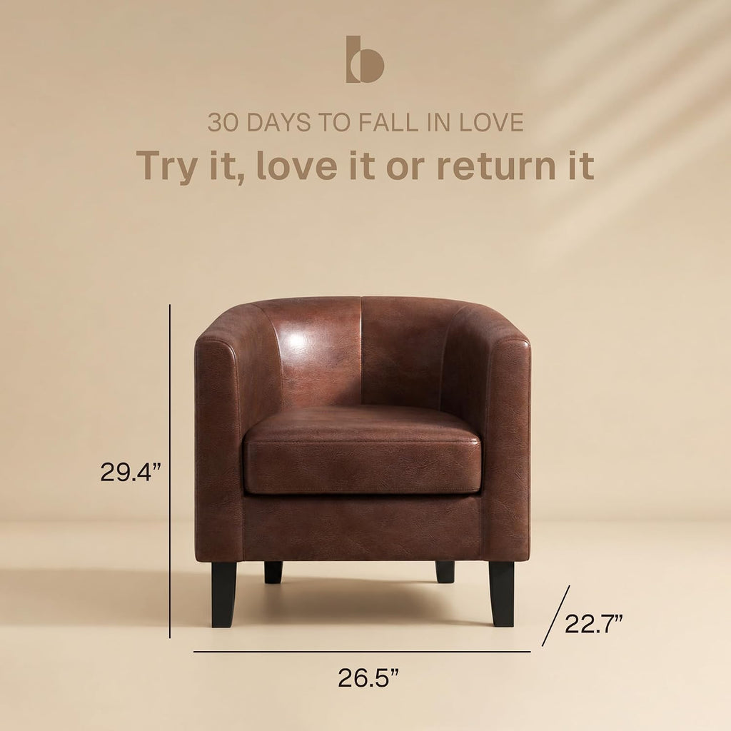 Accent Barrel Chair Faux Leather Round Club Tub Sofa Corner Chair with Flared Legs and Cozy Soft Padding - Set of 2