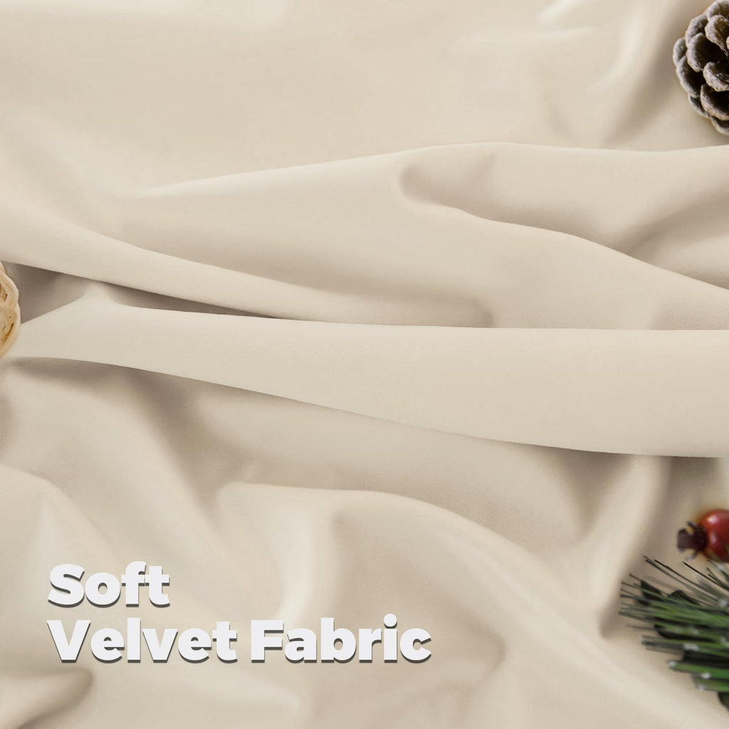 Cream Beige Thick Velvet Blackout Curtains 90 Inch